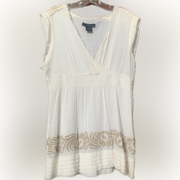 CALVIN KLEIN beige surplice blouse with elastic waste, size xl - Picture 3 of 8